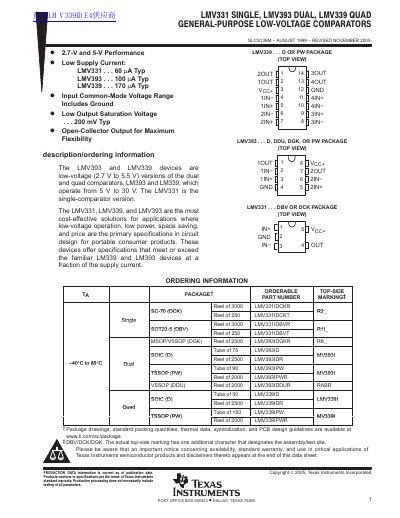 Texas Instruments LMV331/LMV393/LMV339 Low-Voltage Comparators Datasheet