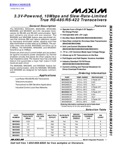 Maxim MAX3483/MAX3485/MAX3486/MAX3488/MAX3490/MAX3491 Datasheet - cover page