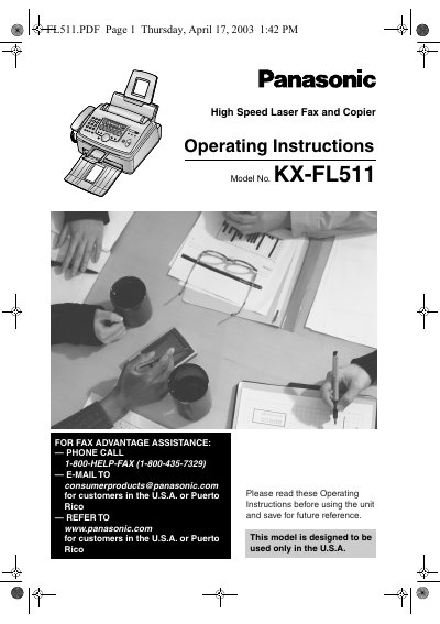 Panasonic KX-FL511 High Speed Laser Fax and Copier Operating Instructions - cover page