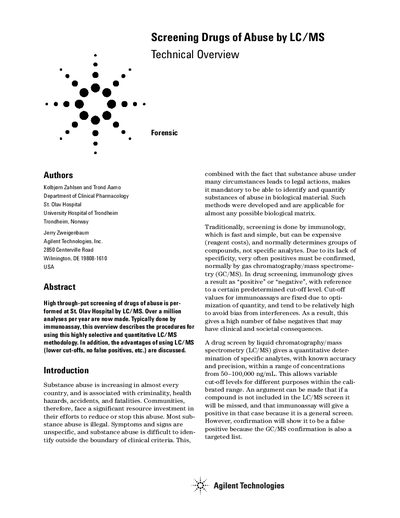 Agilent LC/MS Method for Screening Drugs of Abuse - cover page