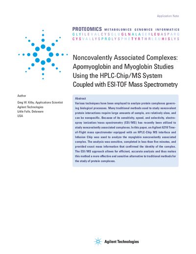 Agilent 6210 TOF MS Application Note: Noncovalently Associated Complexes - cover page