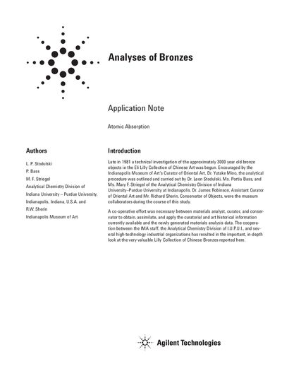 Agilent AA-875 Application Note: Analyses of Bronzes - cover page