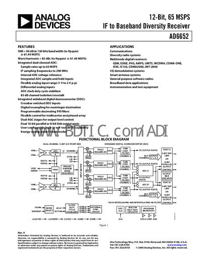 Analog Devices AD6652 Datasheet - cover page