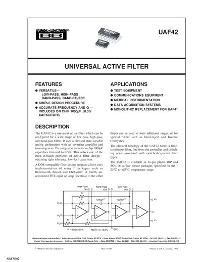 Burr-Brown UAF42 Universal Active Filter Datasheet