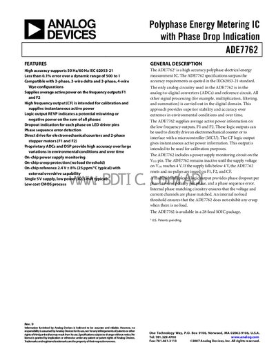 Analog Devices ADE7762 Datasheet - cover page