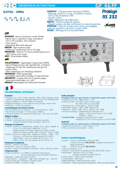 ELC - 69 G&eacute;N&eacute;RATEUR DE FONCTIONS G GFF 446677FF Prot&eacute;g&eacute; RS 232 0 01Hz - 5MHz Manual - cover page