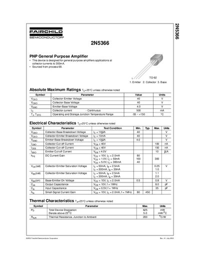 Fairchild 2N5366 Datasheet - cover page