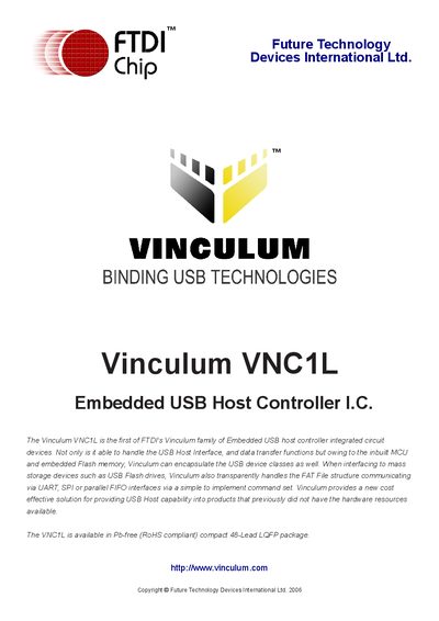 FTDI VNC1L Embedded USB Host Controller Datasheet - cover page