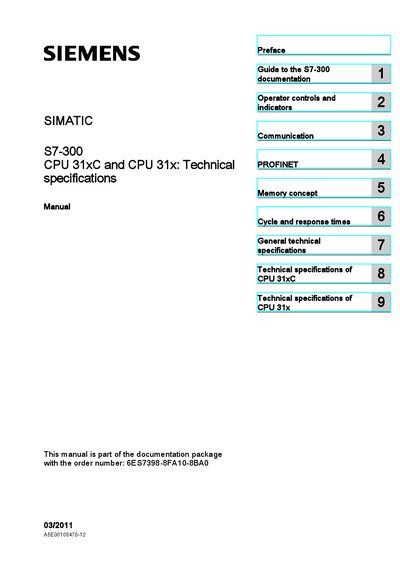 Siemens SIMATIC S7-300 CPU 31xC & CPU 31x Technical Specifications Manual