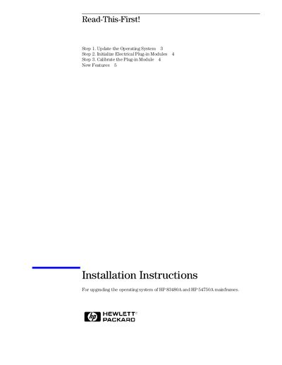 HP 83480A and HP 54750A Installation Guide for Operating System Upgrade - cover page
