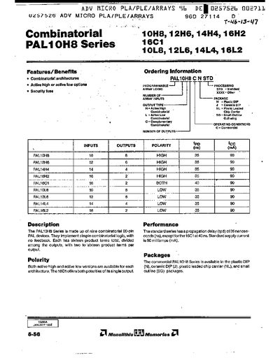 Combinatorial PAL10H8 Series Datasheet - cover page