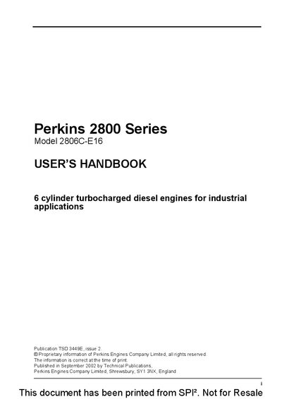 Perkins 2806C-E16 Diesel Engine User Handbook cover