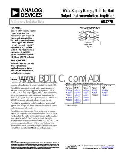 Analog Devices AD8226 Datasheet - cover page