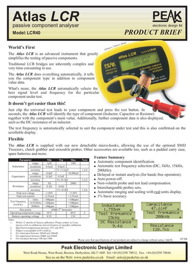 Peak LCR40 Product Brief - cover page