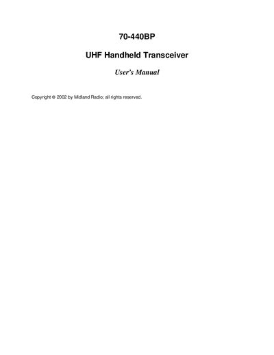 Midland 70-440BP UHF Handheld Transceiver User Manual - cover page