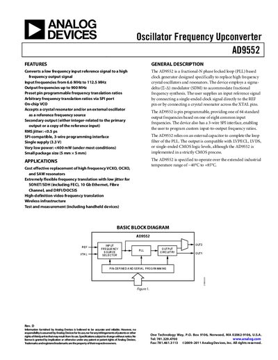 Analog Devices AD9552 Product Handbook - cover page