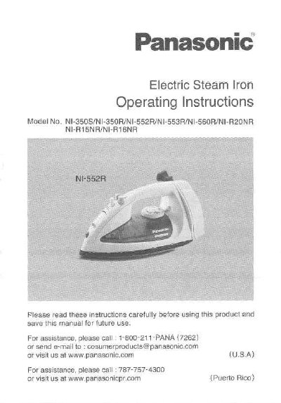 Panasonic NI-350S Electric Steam Iron Operating Instructions - cover page