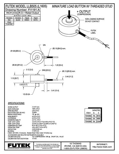 FUTEK MODEL LLB505(L16050) Data Sheet - cover page
