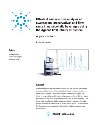 Agilent 1290 Infinity LC Application Note for Sweetener Analysis - cover page