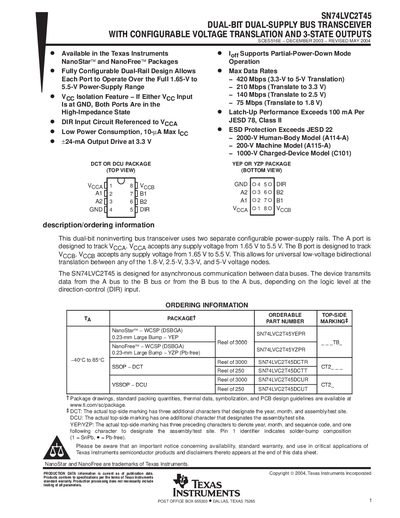 Texas Instruments SN74LVC2T45 Dual‑Bit Bus Transceiver Datasheet - cover page