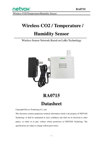 Netvox RA0715 Wireless CO2/Temperature/Humidity Sensor Datasheet