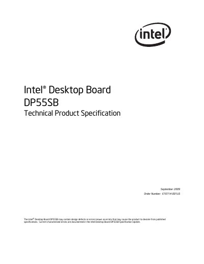 Intel DP55SB Desktop Board Technical Product Specification - cover page