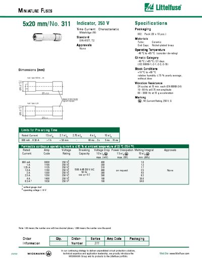 Littelfuse Miniature Fuses Datasheet - cover page