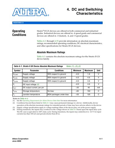Altera Stratix II GX Device Handbook DC Manual - cover page