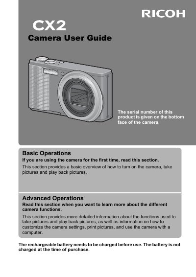 Ricoh CX2 Camera User Guide - cover page