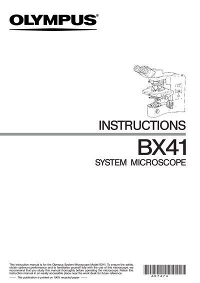 Olympus BX41 System Microscope User Manual - cover page