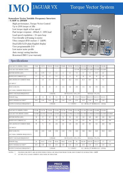 IMO JAGUAR VX Sensorless Vector Inverter Datasheet - cover page