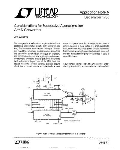 Linear Technology AN17 Considerations for Successive Approximation A-D Converters Application Note - cover page
