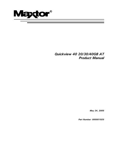 Maxtor Quickview 40 20/30/40GB AT Product Manual