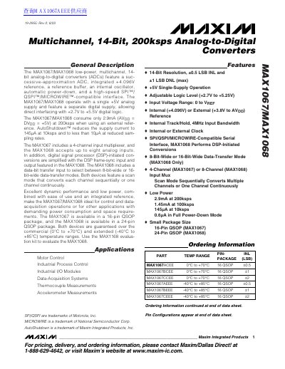 Maxim MAX1067/MAX1068 Multichannel 14-Bit ADC Datasheet - cover page