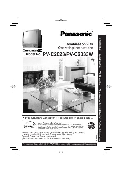 Panasonic PV-C2023/PV-C2033W Combination VCR Operating Instructions
