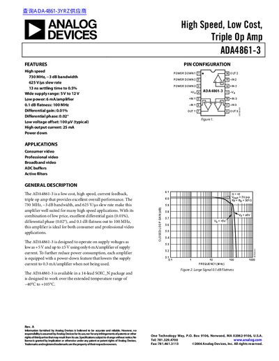 Analog Devices ADA4861-3 High Speed Triple Op Amp Datasheet