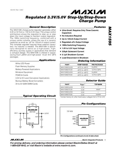 Maxim MAX1595 Charge‑Pump Regulator Datasheet - cover page