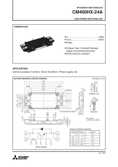 Mitsubishi CM400HX-24A IGBT Module Datasheet - cover page
