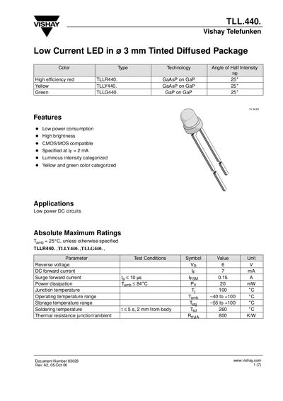 Vishay TLL.440 LED Datasheet - cover page
