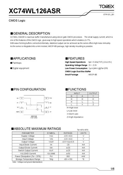 Torex XC74WL126ASR CMOS Logic Datasheet - cover page
