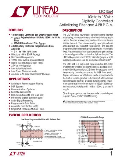 Linear Technology LTC1564 Datasheet - cover page