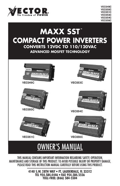 MAXX SST 12VDC to 110/120VAC Compact Power Inverter Owner's Manual - cover page