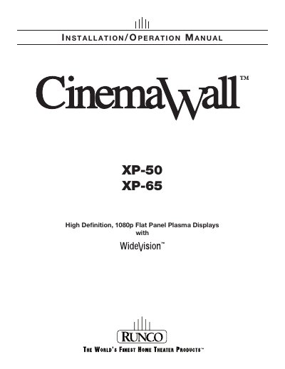 Runco CinemaWall XP-50/XP-65 Installation and Operation Manual - cover page