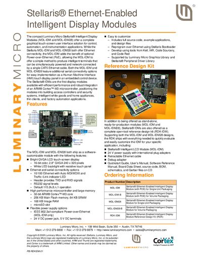 Luminary Micro Stellaris Ethernet-Enabled Intelligent Display Modules Product Leaflet - cover page