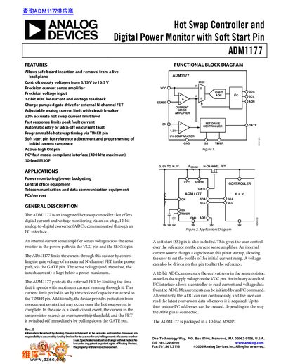 Analog Devices ADM1177 Hot Swap Controller Datasheet