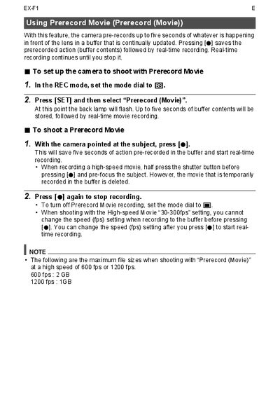 Panasonic LUMIX DMC-EXF1 Prerecord Movie Guide - cover page