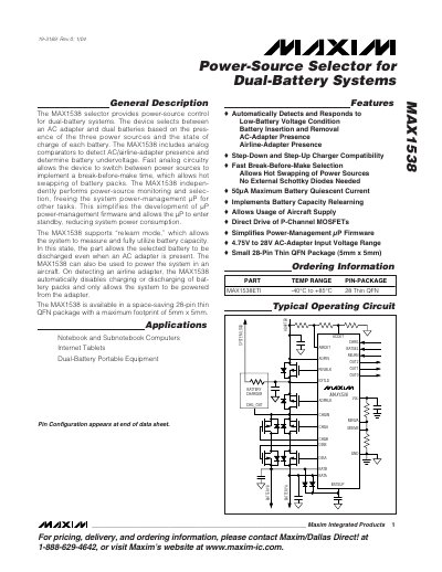 Maxim MAX1538 Power-Source Selector Datasheet - cover page