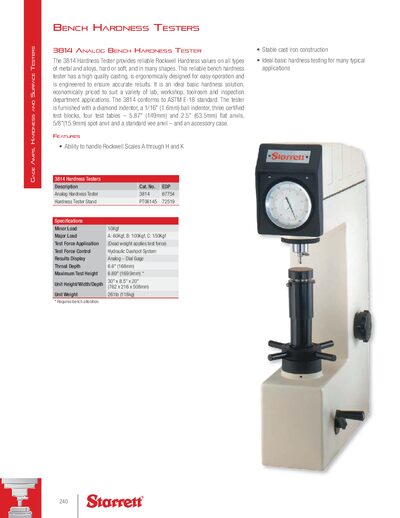 Starrett 3814 Analog Bench Hardness Tester Product Leaflet - cover page