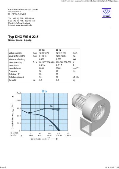 Karl Klein DNG WS 6-22,5 Low Pressure Fan Datasheet - cover page