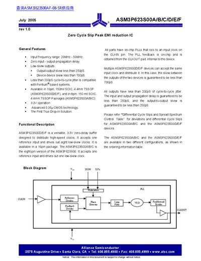 Alliance Semiconductor ASM3P623S00A/B/C/D/E/F Datasheet - cover page